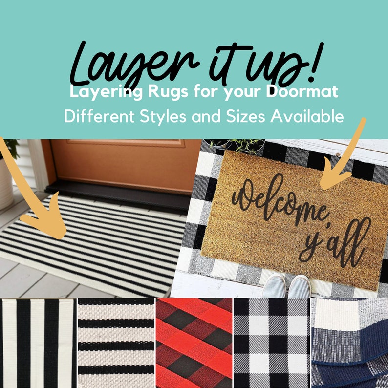 Layered Doormat Rug Buffalo Check Plaid Rug Stripe Rug Etsy