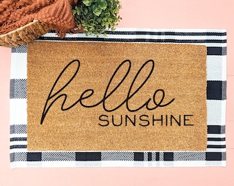 Hello Sunshine Doormat, Cute Front Door Welcome Mat, Front Porch Farmhouse Decor, Housewarming Gift