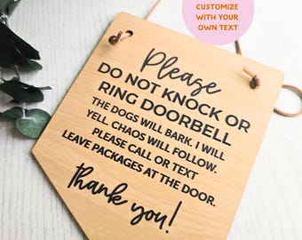 Do Not Knock or Ring Doorbell Front Door Sign, Do Not Disturb Sign, Gift for Dog Owner, Door Hanger, Housewarming Gift