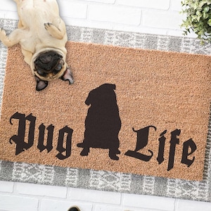 Pug Life Dog Doormat, Funny Outdoor Pug Dog Welcome Mat, Front Porch Dog Decor, Housewarming Gift, Gift for Dog Mom or Dog Dad, Pug Gift