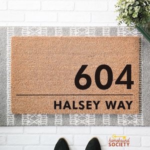 Custom Personalized Modern Address Doormat, Simple Outdoor Welcome Mat, Front Door Mat, Housewarming Gift, Closing Gift, Realtor Client Gift