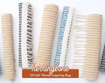 Herringbone Fringe Accent Rug, Indoor Outdoor Layering Rug for Doormat, Modern Boho Home Decor, Cotton Woven Accent Rug