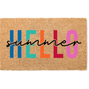 Hello Summer Door Mat, Cute Boho Modern Welcome Mat, Summer Doormat, Housewarming Gift, Entry Rug, Summer Decor, Outdoor Front Door Mat