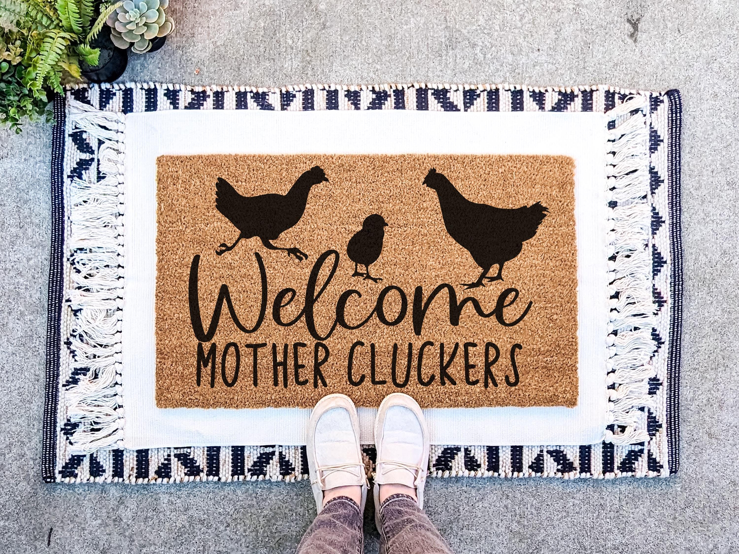34 Front Porch Decor Ideas for Every Season 19 Welcome Mother Cluckers Funny Chicken Doormat, Farmhouse Welcome…