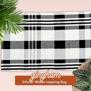 Gingham Plaid Layering Rug for Doormat, Buffalo Plaid Entry Rug, Accent Rug, Black and White Area Rug, Doormat Rug