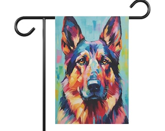 German Shepherd Yard Flag, Double Sided Garden Flag, Outdoor Garden Decor Digital Painting, Dog Portrait, German Shepherd Gift