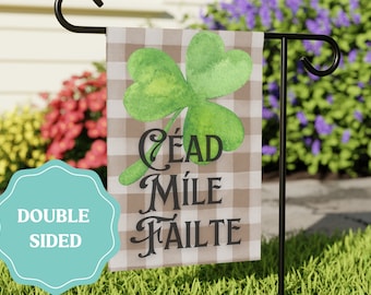 Cead Mile Failte St. Patrick's Day Double Sided Garden Flag, One Hundred Thousand Welcomes Irish Sign, Outdoor House Flag