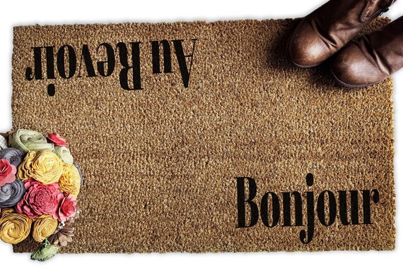 Goodbye Mat Bonjour Au Revoir Doormat Welcome Mat Hello and Goodbye | Etsy