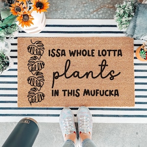 Whole Lotta Plants Doormat - Funny Plant Lover Welcome Mat, Indoor Outdoor Coir Entry Rug, Housewarming Gift for Plant Parents
