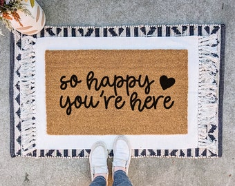 Happy You're Here Doormat, Cute Welcome Mat, Aesthetic Decor, Outdoor Front Door Mat, Housewarming Gift, Dopamine Decor, Custom Doormat