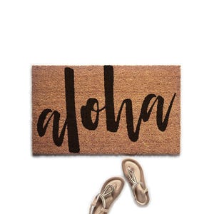Aloha Hawaiian Doormat, Mahalo Welcome Mat, Beach House Decor, Housewarming Gift image 1