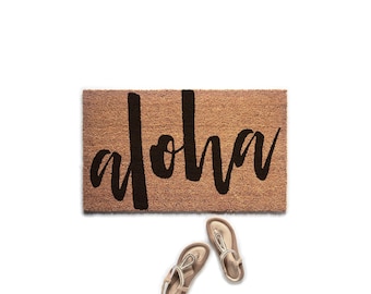 Aloha Hawaiian Doormat, Mahalo Welcome Mat, Beach House Decor, Housewarming Gift