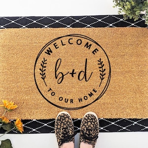 Custom Welcome to Our Home Door Mat, Personalized Initials Wedding Housewarming or Closing Gift
