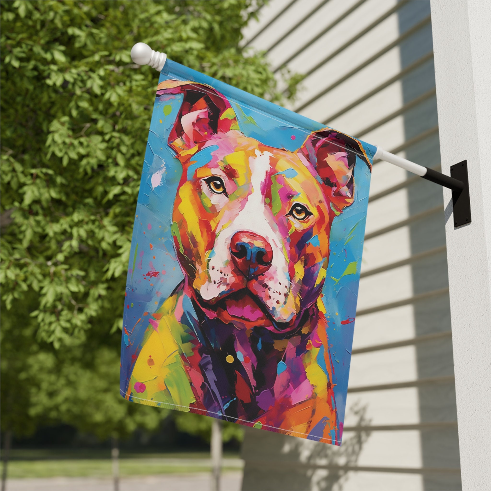 Pitbull & US-Flagge Grußkarte – Blanko Innen, 17,8x12,7 Cm, Für Vater/Mutter Von Pitbulls, Dank & Anlässe