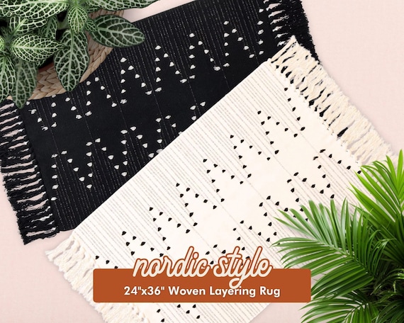 Modern Nordic Style Accent Rug, Pattern Indoor Outdoor Layering Rug for Doormat, Modern Home Decor, Cotton Woven Accent Rug