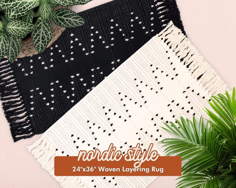 Modern Nordic Style Accent Rug, Pattern Indoor Outdoor Layering Rug for Doormat, Modern Home Decor, Cotton Woven Accent Rug image 1