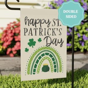 Happy St. Patrick&#39;s Day Rainbow Garden Flag, Irish Welcome Outdoor House Flag, Yard Art, Double Sided House Banner, Seasonal Decor