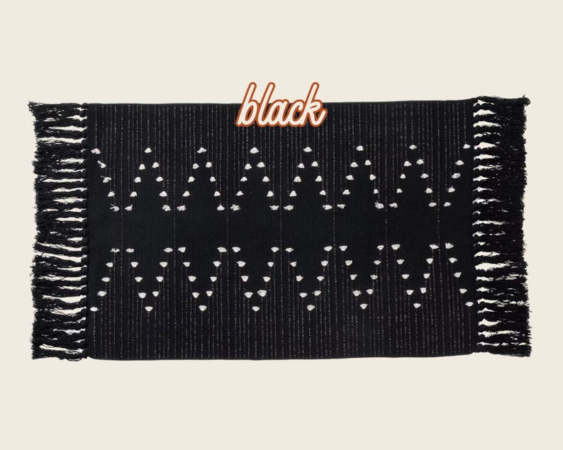 Modern Nordic Style Accent Rug, Pattern Indoor Outdoor Layering Rug for Doormat, Modern Home Decor, Cotton Woven Accent Rug Black