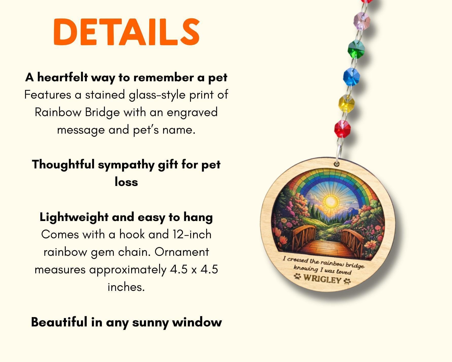 Rainbow Bridge Pet Memorial Suncatcher, Personalized Dog Loss Ornament ...