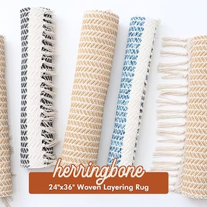 Herringbone Fringe Accent Rug, Indoor Outdoor Layering Rug for Doormat, Modern Boho Home Decor, Cotton Woven Accent Rug