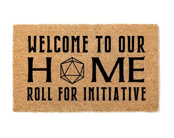 Roll for Initiative Doormat, Funny Welcome Mat, Nerdy Gift, New Home Gift, Gamer Gift, D20 Dice, Welcome to Our Home