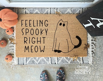 Funny Halloween Ghost Cat Doormat, Feeling Spooky Welcome Mat, Witchy Door Mat, Halloween Decor, Fall Decor, Autumn Decor