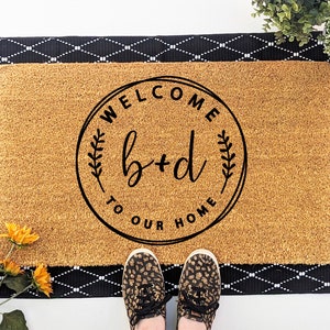 Custom Welcome to Our Home Door Mat, Personalized Initials Wedding Housewarming or Closing Gift