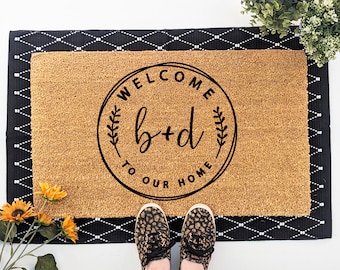 Custom Welcome to Our Home Door Mat, Personalized Initials Wedding Housewarming or Closing Gift