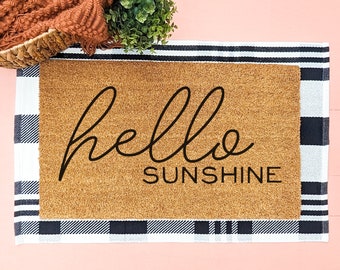 Hello Sunshine Doormat, Cute Front Door Welcome Mat, Front Porch Farmhouse Decor, Housewarming Gift