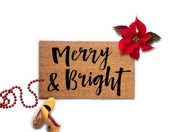 Merry Bright Doormat Outdoor Christmas Decor Holiday Etsy