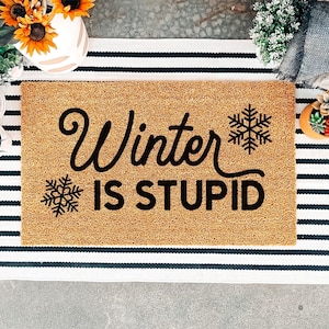 Winter is Stupid Funny Doormat, Funny Winter Door Mat, Funny Welcome Mat, Front Door Mat, Entry Rug, Winter Decor image 1