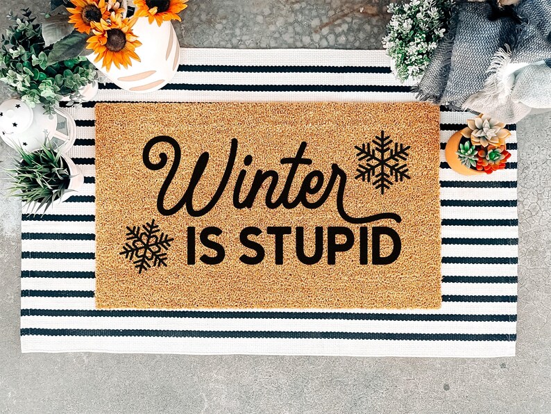 Winter is Stupid Funny Doormat, Funny Winter Door Mat, Funny Welcome Mat, Front Door Mat, Entry Rug, Winter Decor image 1