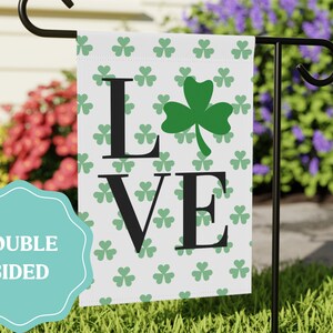 Shamrock Love St. Patrick&#39;s Day Garden Flag, Irish Sign, Outdoor House Flag Yard Art, Double Sided House Banner