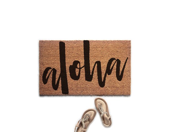 Aloha Hawaiian Doormat, Mahalo Welcome Mat, Beach House Decor, Housewarming Gift