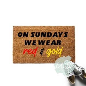 On Sundays We Wear Red and Gold Kansas City Chiefs Football  Doormat, Football Decor Welcome Mat,  Decor