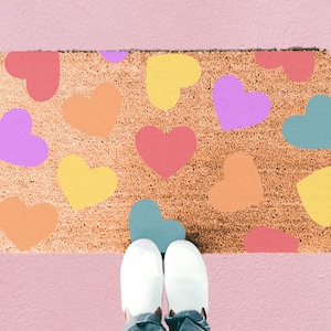 Conversation Hearts Valentine's Day Doormat, Valentine Door Decorations, Valentine's Day Outdoor Decor, Colorful Heart Welcome Mat