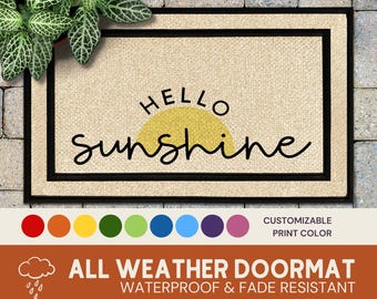 Hello Sunshine All Weather Doormat, Cute Summer Welcome Mat, Housewarming Gift, Birthday Gift, Front Door Decor, Outdoor Door Mat