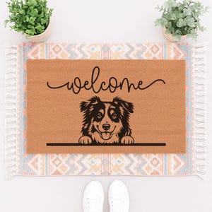 Paillasson de bienvenue avec un Berger Australien - Décoration intérieure et cadeau pour les propriétaires de chiens