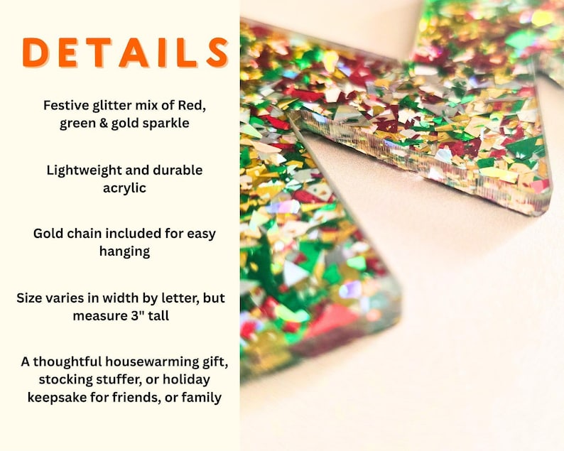 Chunky Glitter Initial Ornament: Personalized Christmas Tree Decoration image 2