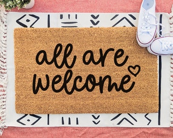 All Are Welcome Doormat, Cute Door Mat, Inclusive Safe Space Pride LGBTQ+ Home Decor, Outdoor Doormat, Housewarming Gift, Closing Gift