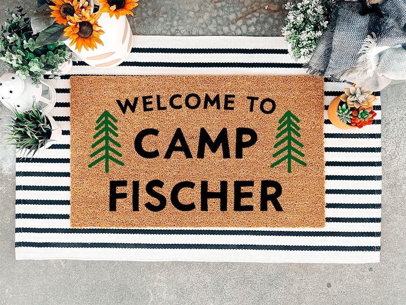 Custom Camper Door Mat, Campsite Welcome Mat, RV Camper Decor, Custom Doormat, Housewarming Gift, Cabin Decor, Personalized Gift