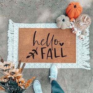 Hello Fall Doormat, Fall Home Welcome Mat, Cute Farmhouse Door Mat, Housewarming Gift, Fall Front Porch Decor