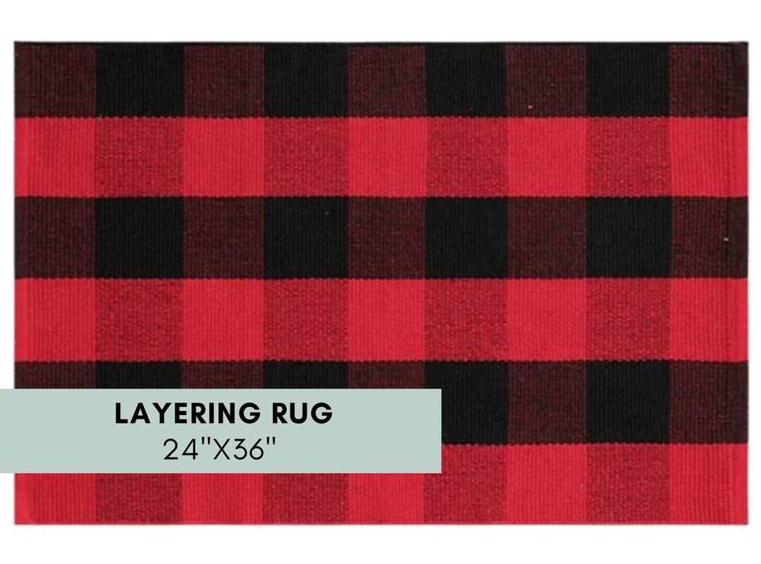 Red and Black Buffalo Check Rug for Layering Rug, Woven Buffalo Check