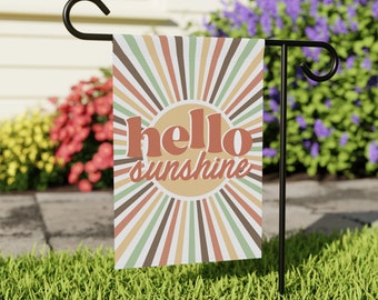 Hello Sunshine Retro Garden Flag, Retro Banner Flag, Summer Decor, Yard Sign, Double Sided Flag, Retro Aesthetic, Boho Decor