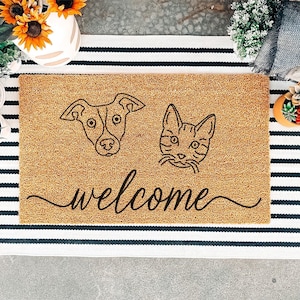 Personalized Dog and Cat Doormat, Pet Portrait Door Mat, Custom Dog Gift, Cat Gift, Dog Breeds, Cat Breeds, Animal Lover Gift, Welcome Mat