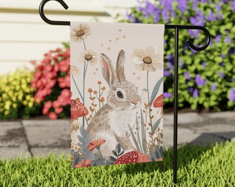 Spring Cottage Bunny Garden Flag, Easter Yard Flag, Garden Decor, Easter Decorations, Rabbit Decor, Bunny Decor, Cottagecore, Double Sided