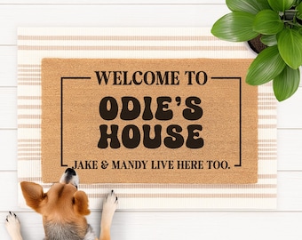 Tapis de bienvenue personnalisé pour chien : Tapis d'entrée pour animaux de compagnie en fibre de coco naturelle