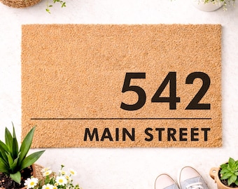Custom Personalized Modern Address Doormat, Simple Outdoor Welcome Mat, Front Door Mat, Housewarming Gift, Closing Gift, Realtor Client Gift