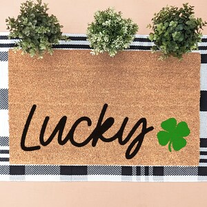 Lucky St. Patrick's Day Doormat | Irish Decor | Four Leaf Clover Welcome Mat