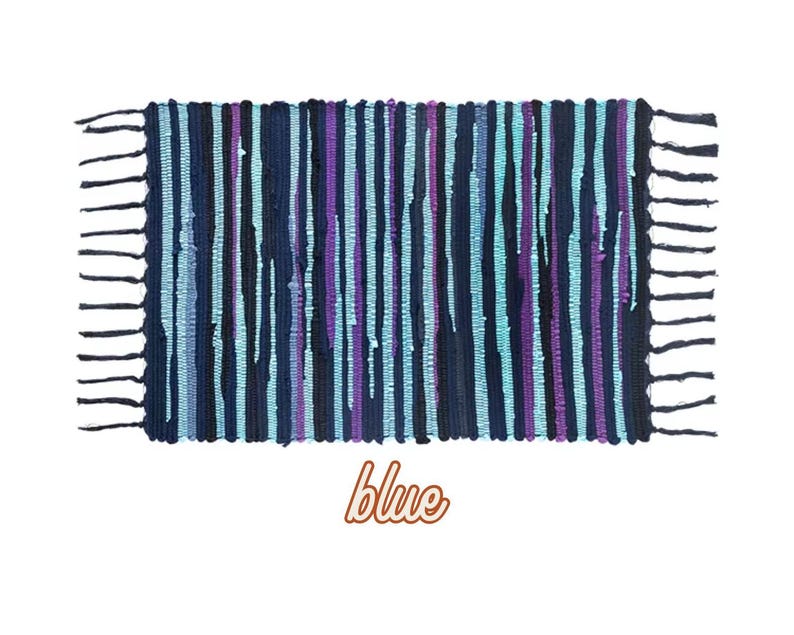 Colorful Boho Rugs, Woven Outdoor Rug, Layering Rug, Boho Decor, Fringe Accent Rug Blue